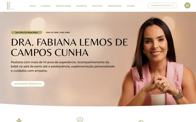 Página inicial do site Dra. Fabiana Lemos, landing page criada por Arthur Monteiro