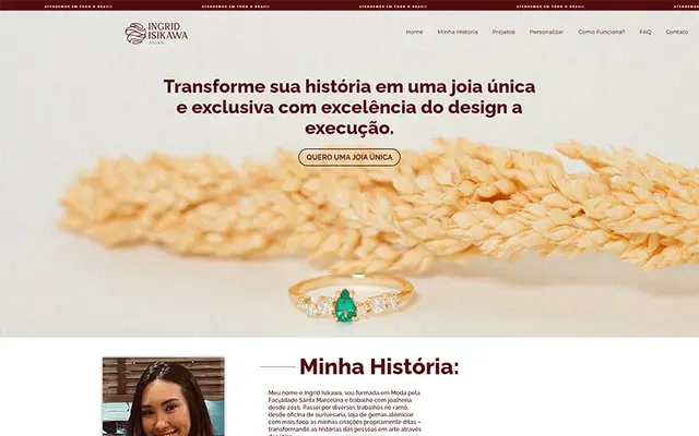 Página inicial do site Ingrid Isikawa, landing page criada por Arthur Monteiro