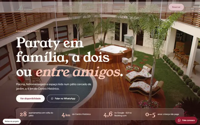 Página inicial do site Pousada L'Essence Home, site institucional criada por Arthur Monteiro