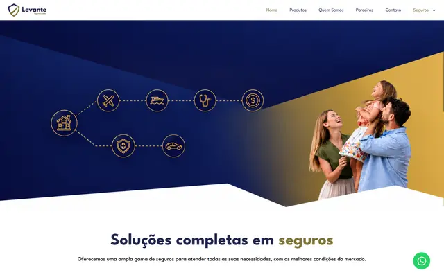 Página inicial do site Levante Seguros, site institucional criada por Arthur Monteiro