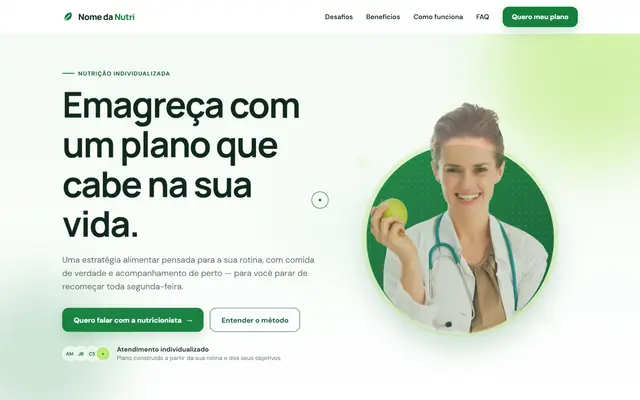 Página inicial do site Template Nutri, landing page criada por Arthur Monteiro